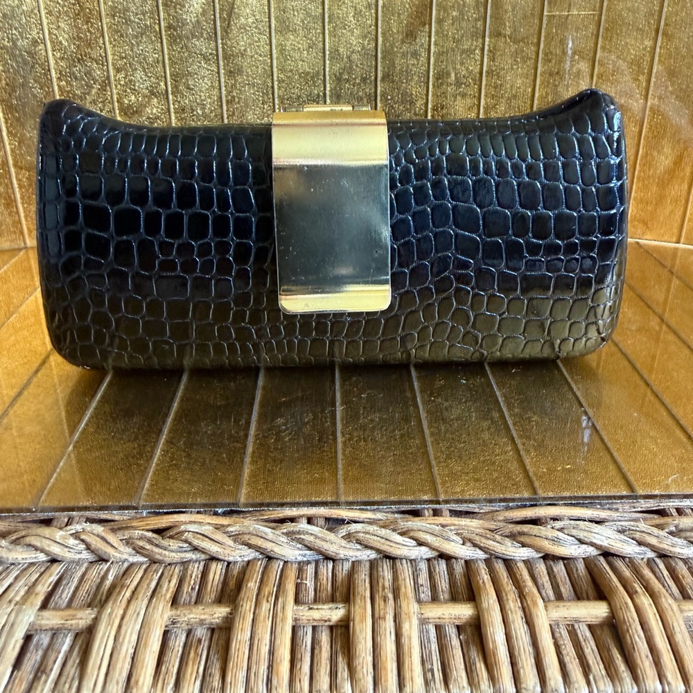 VTG Bebe faux reptile crocodile clutch bag phone case 1970s black